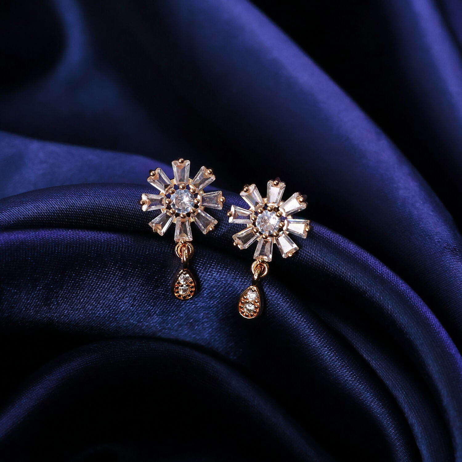 Floral Crystal Drop Earrings with Gold Finish for Festive & Party Wear - Image 2