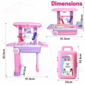 Premium Doctor Set with Pull & Push Trolley for Kids,Doctor Set with LED Light Instruments, 13 Piece Doctor Kit, BIS Approved (Pink)