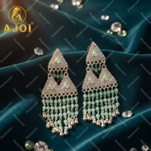 Mint Green Luxe Layered Designer Earrings with Elegant Drop and Stone Accents