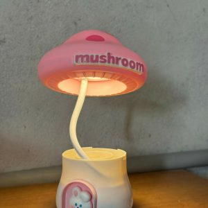 Pink Mushroom Study Table Lamp with Pencil Sharpener & USB Charging