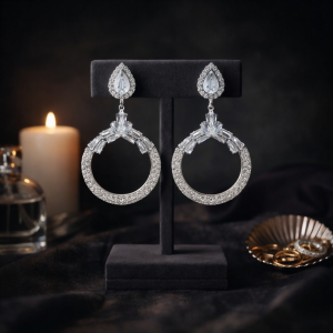 Beautiful Elegant Silver-Tone Chandbali Statement Earrings