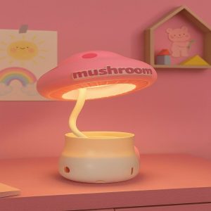 Pink Mushroom Study Table Lamp with Pencil Sharpener & USB Charging