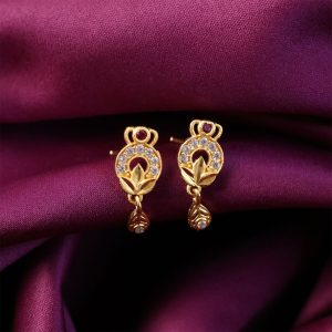 Gold Finish Floral Drop Earrings with Stone Detailing (1 Pair)