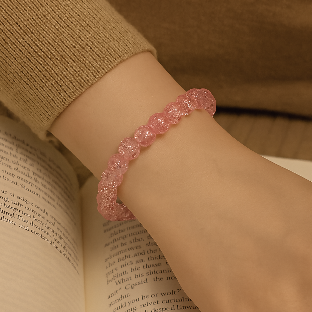 Crystal Crackle Glass Beads Stretch Bracelet