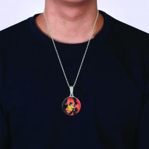Glass Framed Orange Enamel Hanuman Locket Chain Pendant