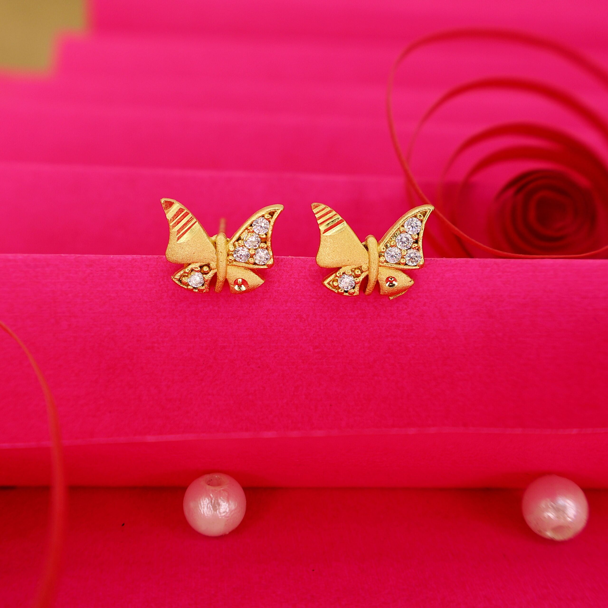 Gold Butterfly Stud Earrings with AD for women and girls - Image 2