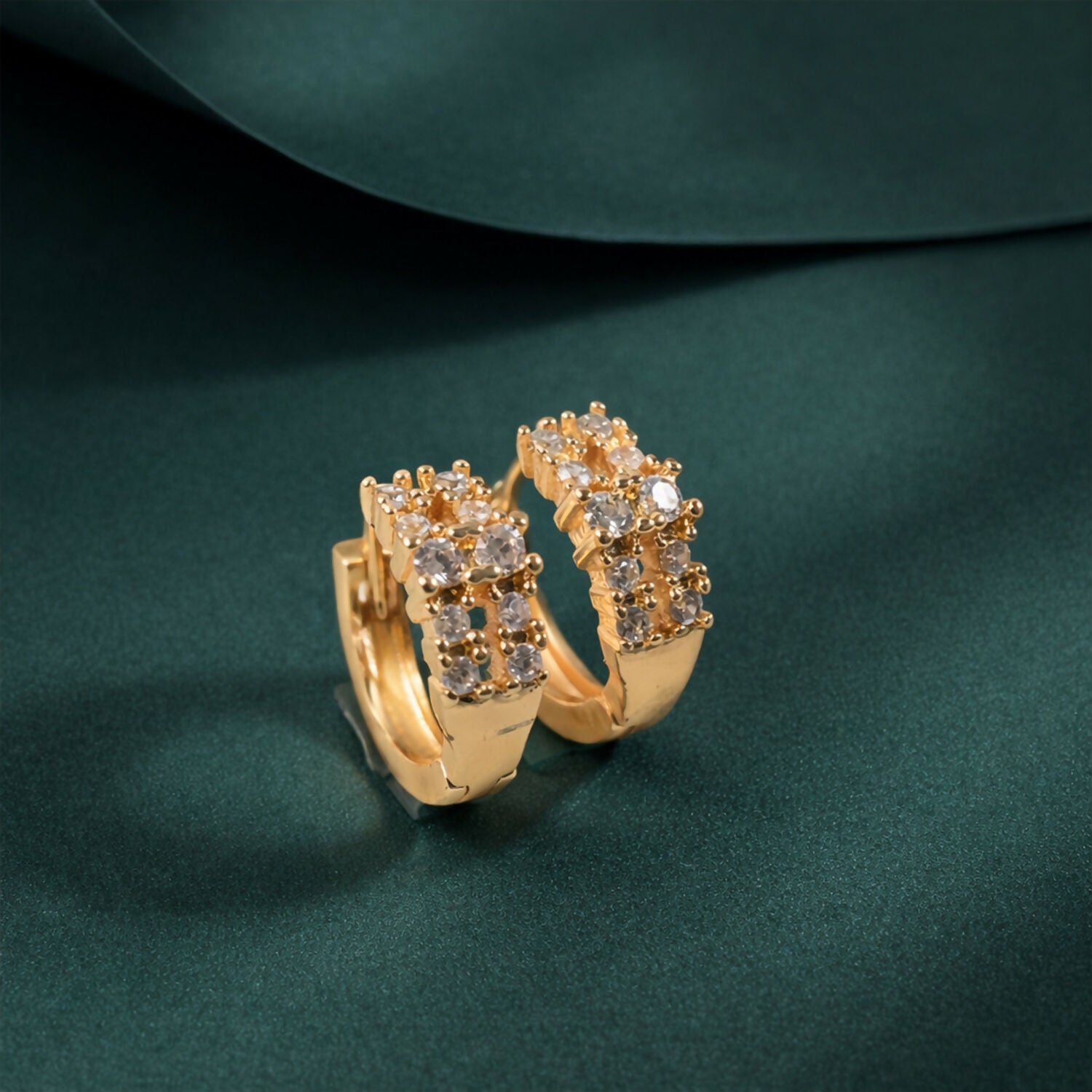 Elegant Gold-Tone Crystal Studded Hoop Earrings for Women - Image 2