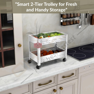 Stainless Steel 2-Tier Vegetable Storage Trolley Silver