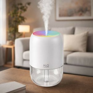 White USB Mini H2O Humidifier with Color LED Light for Bedroom & Desk