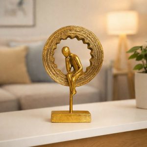 Abstract Thinking Man Gold Sculpture Showpiece for Home Decor (Design may vary)