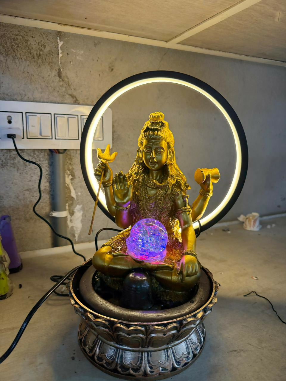 Lord Shiva LED Water Fountain with Halo Ring Light - Image 7