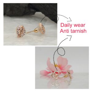 Rose Gold Plated AD Heart & Leaf Stud Earrings Set for women and girls Combo Pack of 2