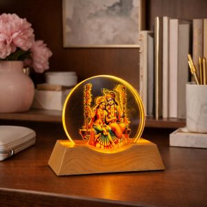 LED Radha Krishna on swing Acrylic Night Lamp with Wooden Base Decor