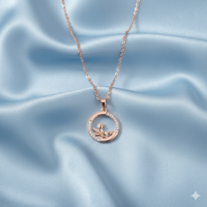 Rose Gold Swan Circle Pendant Necklace with AD For women and girls