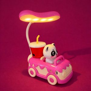 Pink Cute Panda Car LED Desk Lamp with Pen Holder Kids Study Table Light