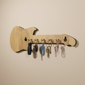 Wooden Guitar Shape Key Holder for Wall | Decorative Wooden Key Rack for Home, Office, Studio Entrance Décor