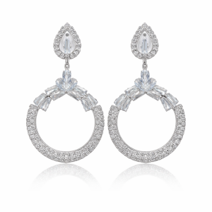 Beautiful Elegant Silver-Tone Chandbali Statement Earrings