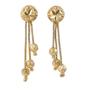 Heart Motif Designer Gold Earrings With Stone Line Work And Elegant Hanging Drop