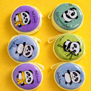 Panda Print Round Coin Pouch with Zipper & Wrist Strap for Kids and Gifting(DESIGN MAY VARY)