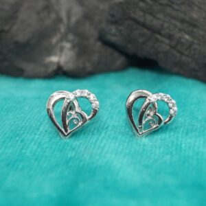 Silver-Plated Heart Stud Earrings with AD for women and girls