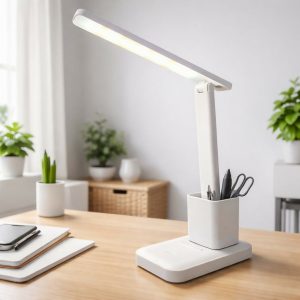 White LED Study Table Lamp with Pen Holder, Touch Control & 3 Light Modes