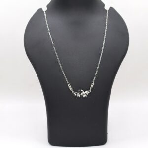 Silver Tone AD Pave Double Butterfly Bar Pendant Necklace