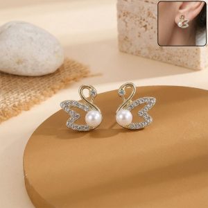 Cute Pearl Butterfly Stud Earrings for Women And Girls