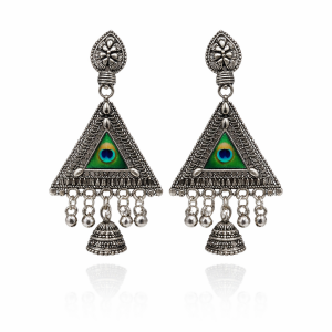 Beautiful elegant traditional silver peacock jhumka earrings