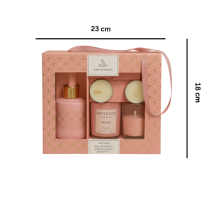 Luxury Peony Fragrance Gift Set with Scented Candle, Reed Diffuser & Tealights