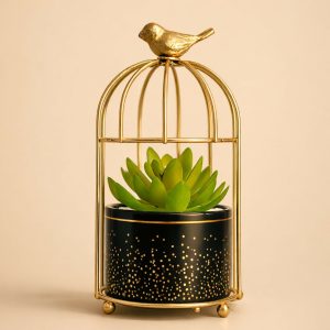 Golden Bird Cage Tabletop Planter with Decorative Pot(Color may vary)