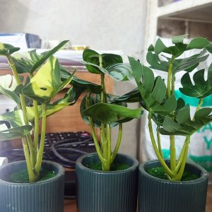 Artificial Monstera Leaf Tabletop Plant with Decorative Pot for Home Décor