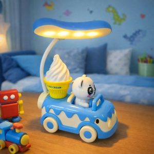 Blue Kids Panda Car LED Desk Lamp with Pen Holder Study Table Light
