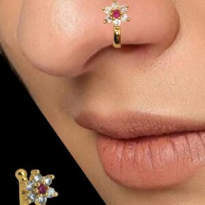 CZ Flower & Line Non-Piercing Nose Ring/Nath Combo Set Combo Pack of 2
