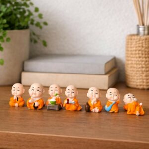 Smiling Monk Showpiece Set of 8 | Mini Buddha Figurines for Home Decor