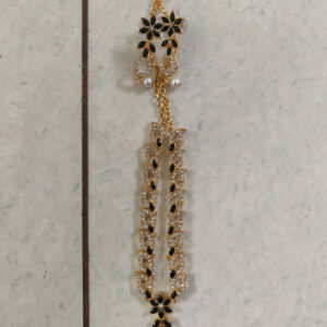 Elegant Black & White Crystal Flower Necklace Set with Pearl Drop