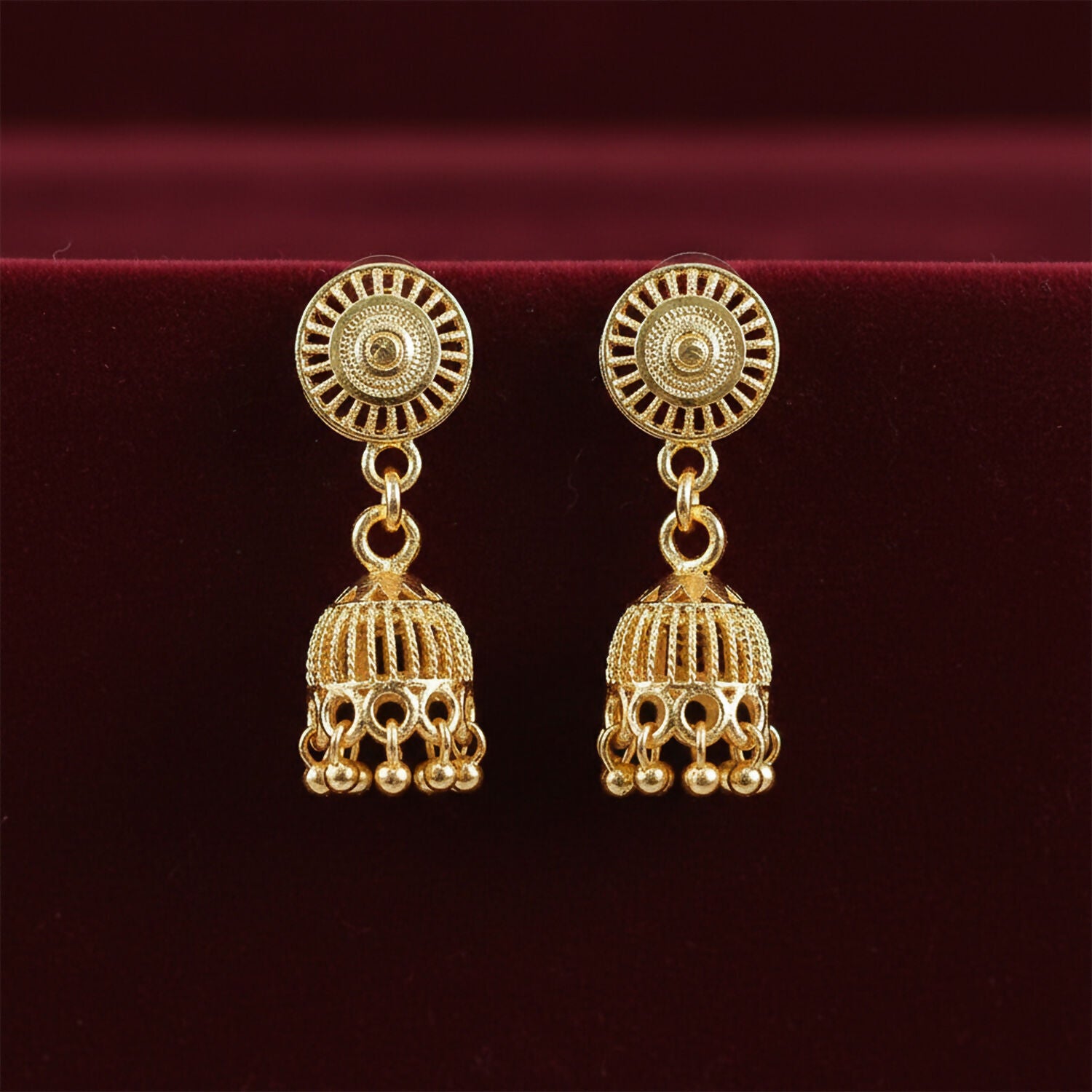 Traditional Gold Plated Jhumka Earrings for Women & Girls Ethnic Festive Jewelry - Image 3