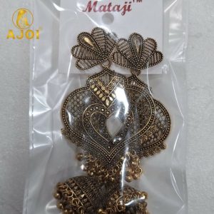 Premium Antique Heart Jhumka Earrings with Traditional Gold-Tone Detailing