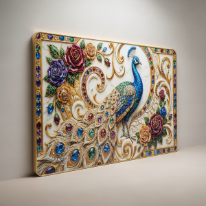Luxury Peacock Wall Art Frame with Floral Gem Design Home Decor