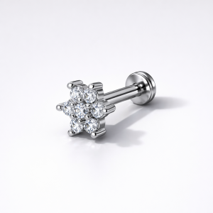 Silver Plated Crystal Flower Flat Back AD Stud Earring Pack of 1 PCS