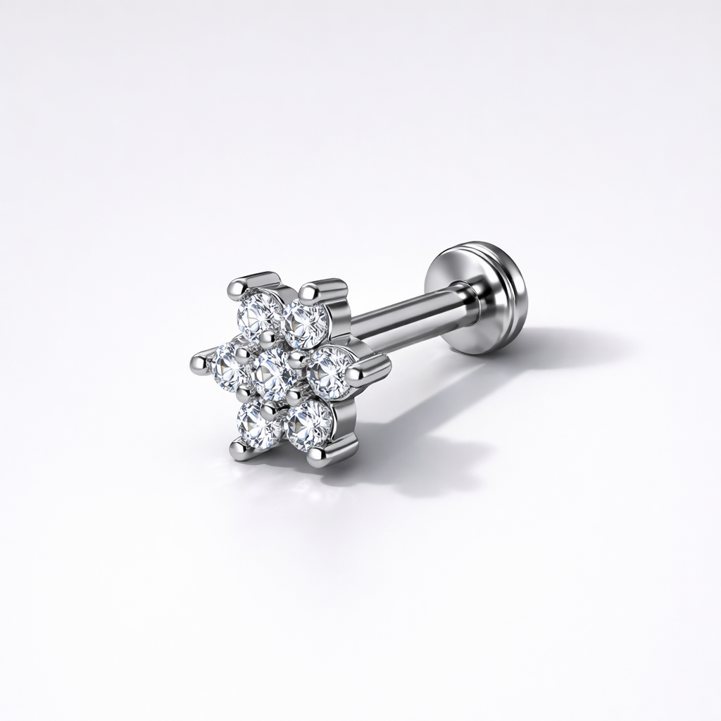 Silver Plated Crystal Flower Flat Back AD Stud Earring Pack of 1 PCS - Image 5