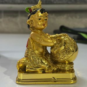 Gold Finish Baby Krishna with Butter Pot Decorative Idol for Home