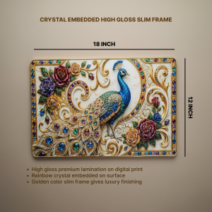 Luxury Peacock Wall Art Frame with Floral Gem Design Home Decor