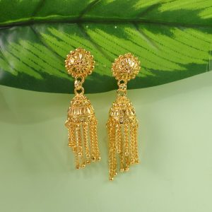 Elegant Gold Plated Long Chain Jhumka Earrings for Women Party Wear Jewelry
