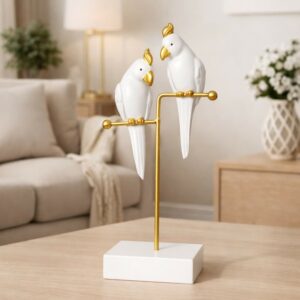 White & Gold Love Birds Decorative poly-resin Showpiece for Home & Office Décor