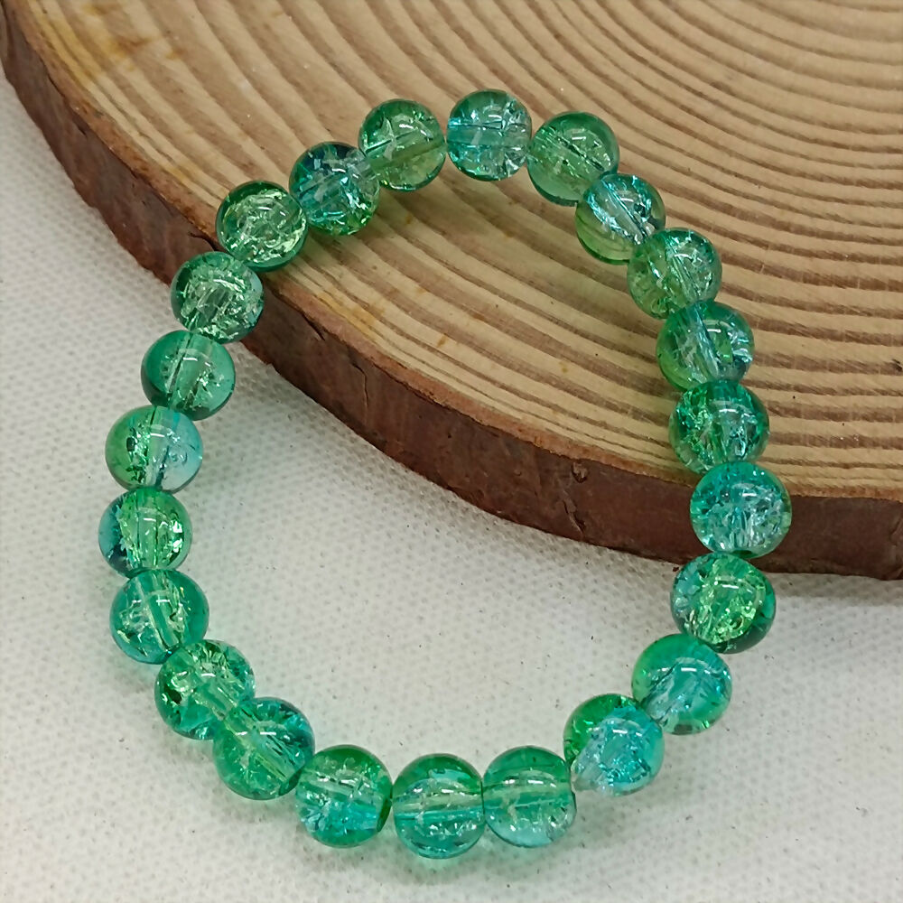 Crystal Crackle Glass Beads Stretch Bracelet