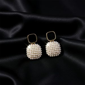 Elegant Black & Pearl Statement Drop Earrings for Women