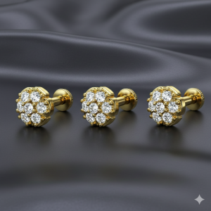Gold plated Cluster Flower Flat Back AD Stud Earrings Combo Pack of 3 PCS