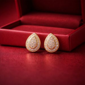 Elegant Teardrop Diamond Stud Earrings in Gold Finish