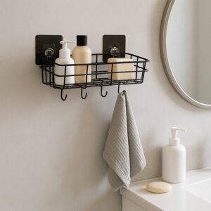Heavy-Duty Self-Adhesive Wall Storage Baskets with Hooks (Pack of 2)