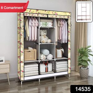 8 Compartment Portable Fabric Wardrobe Closet, Collapsible Wardrobe Racks